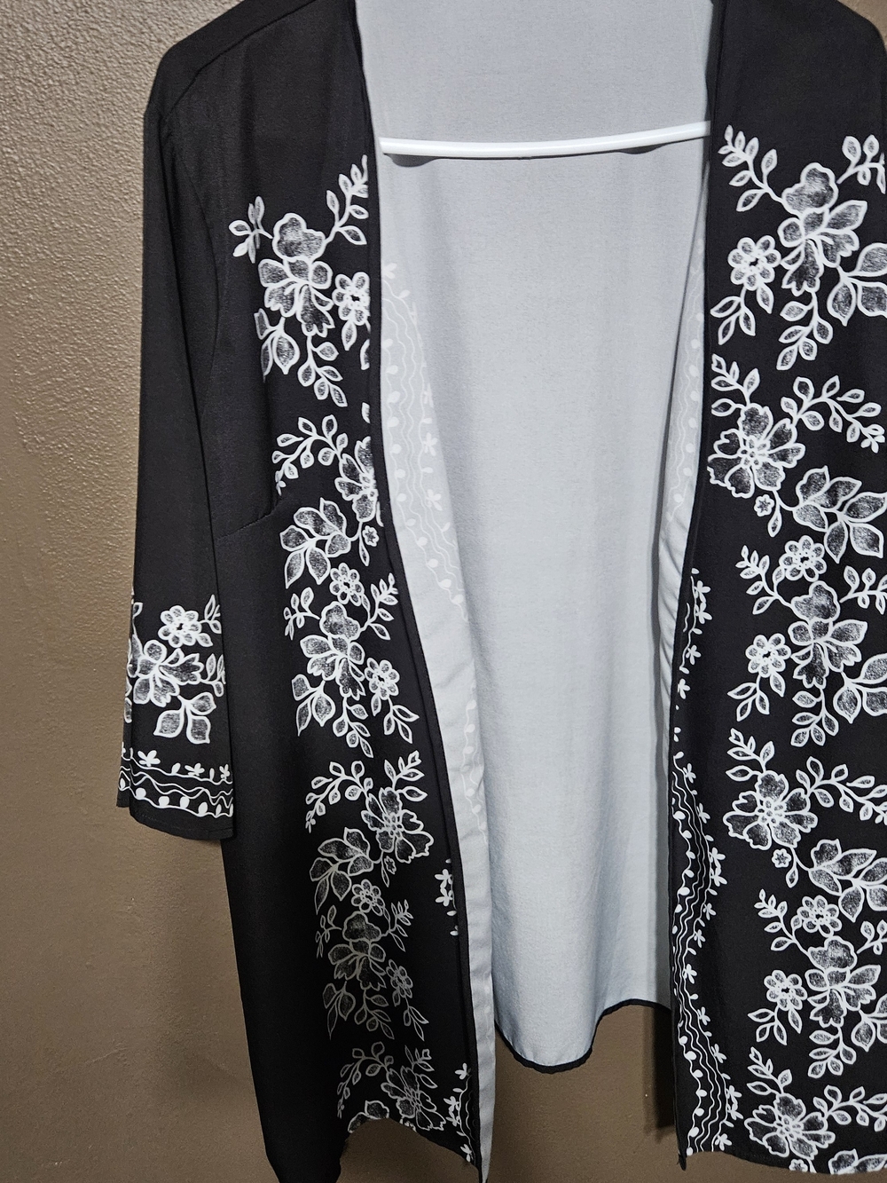 Black Floral Embroidered Open-Front Women's Blouse